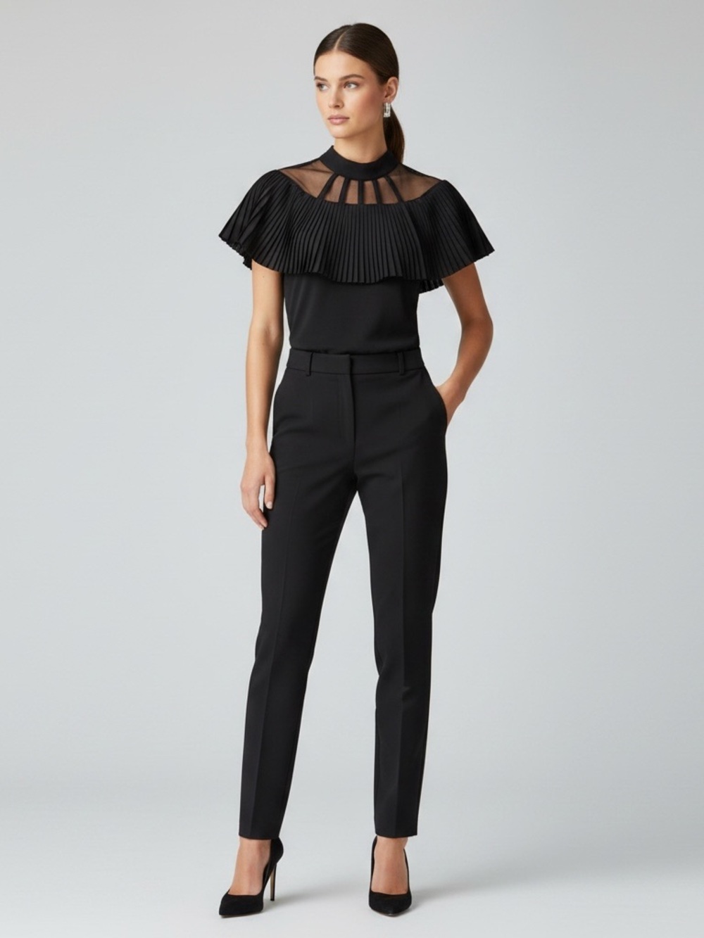 New Imperial Black Pleated Off-The-Shoulder Collar Blouse Top - Size 8